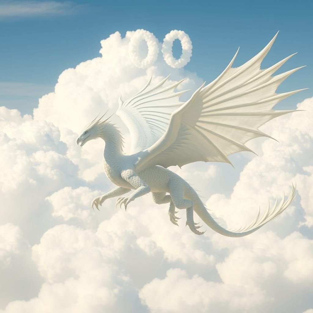 Wind Dragon-Phoenix Hybrid Soaring Through Clouds