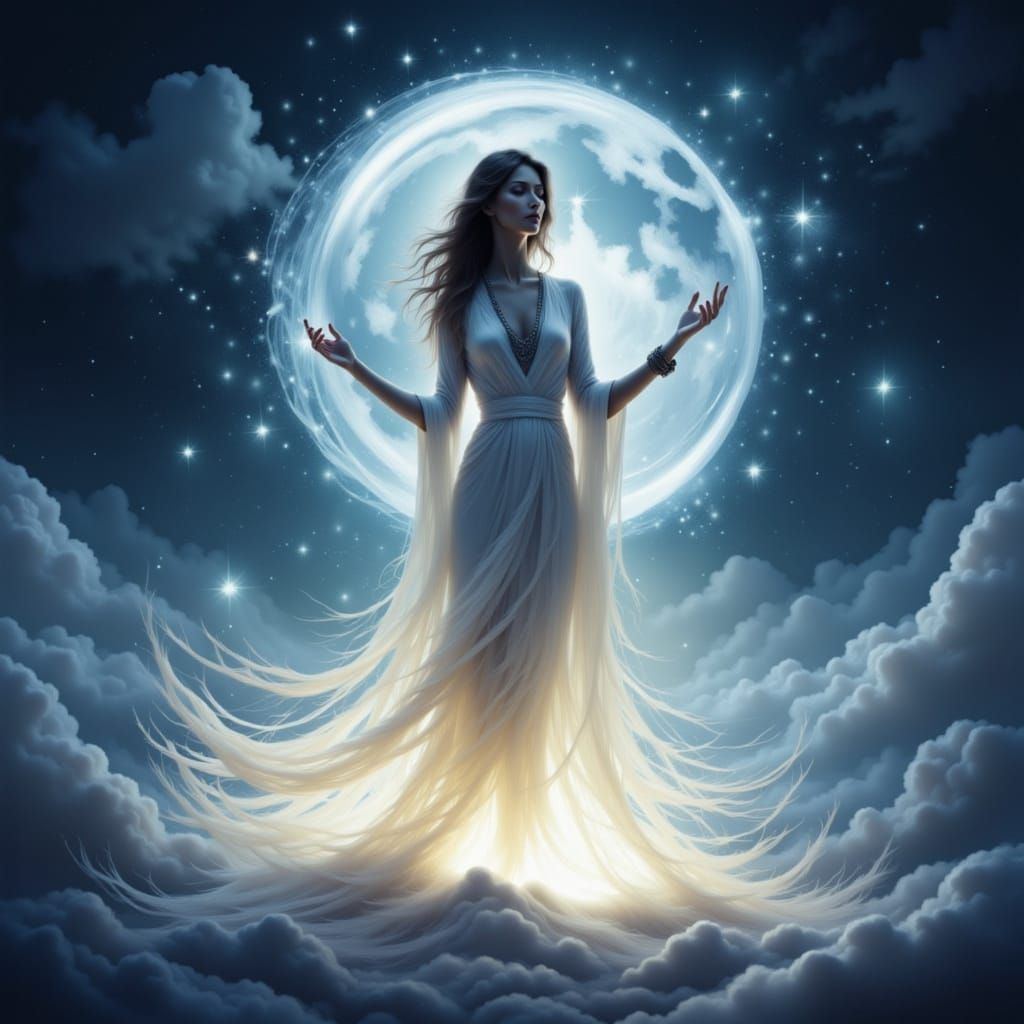 Moonlight Figure in Ethereal Lunar Landscape