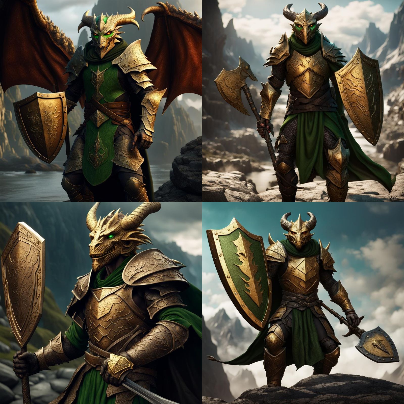 Dragonborn Warrior with Axes: Fantasy Concept Art