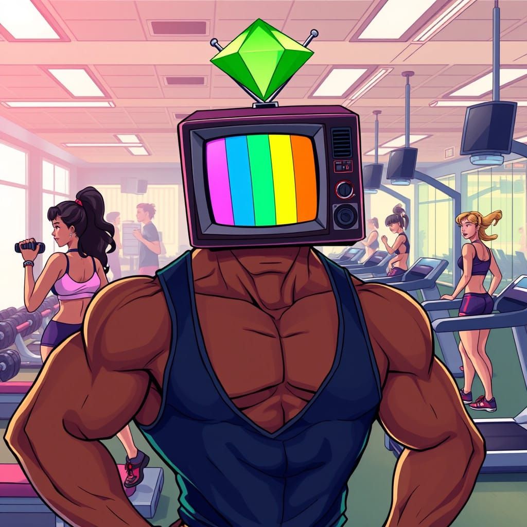 Anime-Style YouTube Thumbnail: Muscular Black Male with Retr...