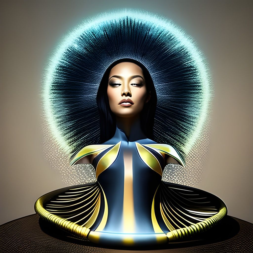 Elegant Woman with Vacuum Cleaner in Botanical Art