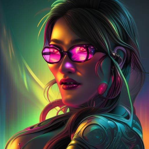 Cyberpunk Beauty with Neon Glasses in Splatter Art