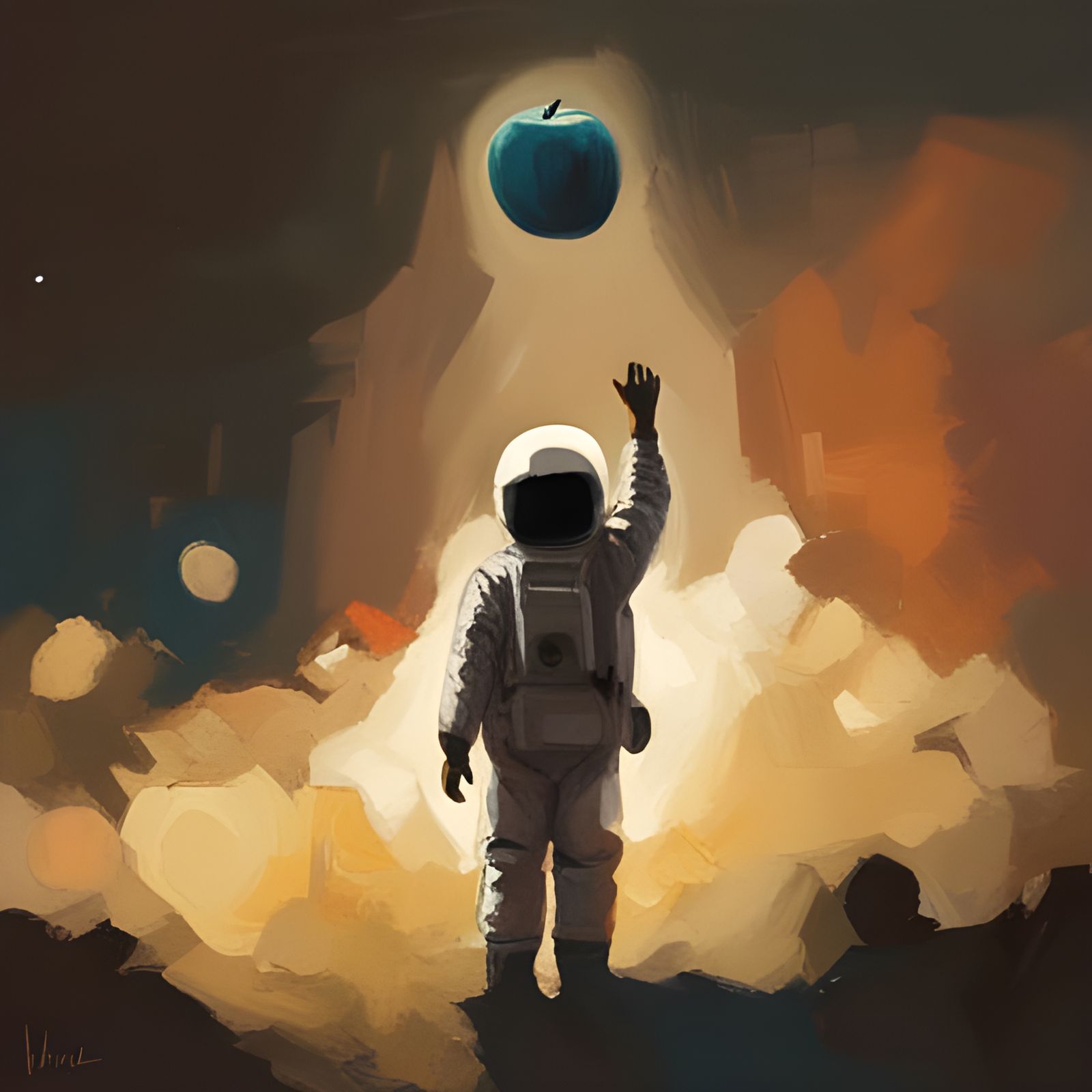Astronaut Holding Apple, Digital Art Style