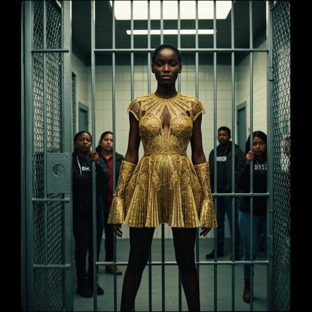 Woman in Detention Center: Cinematic Photorealistic Style