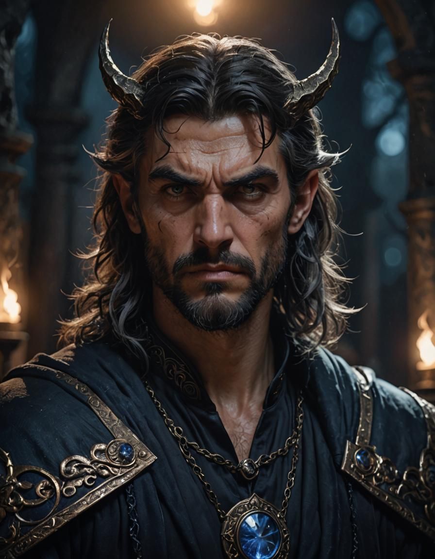 Menacing Sorcerer in Fairycore Style at Night