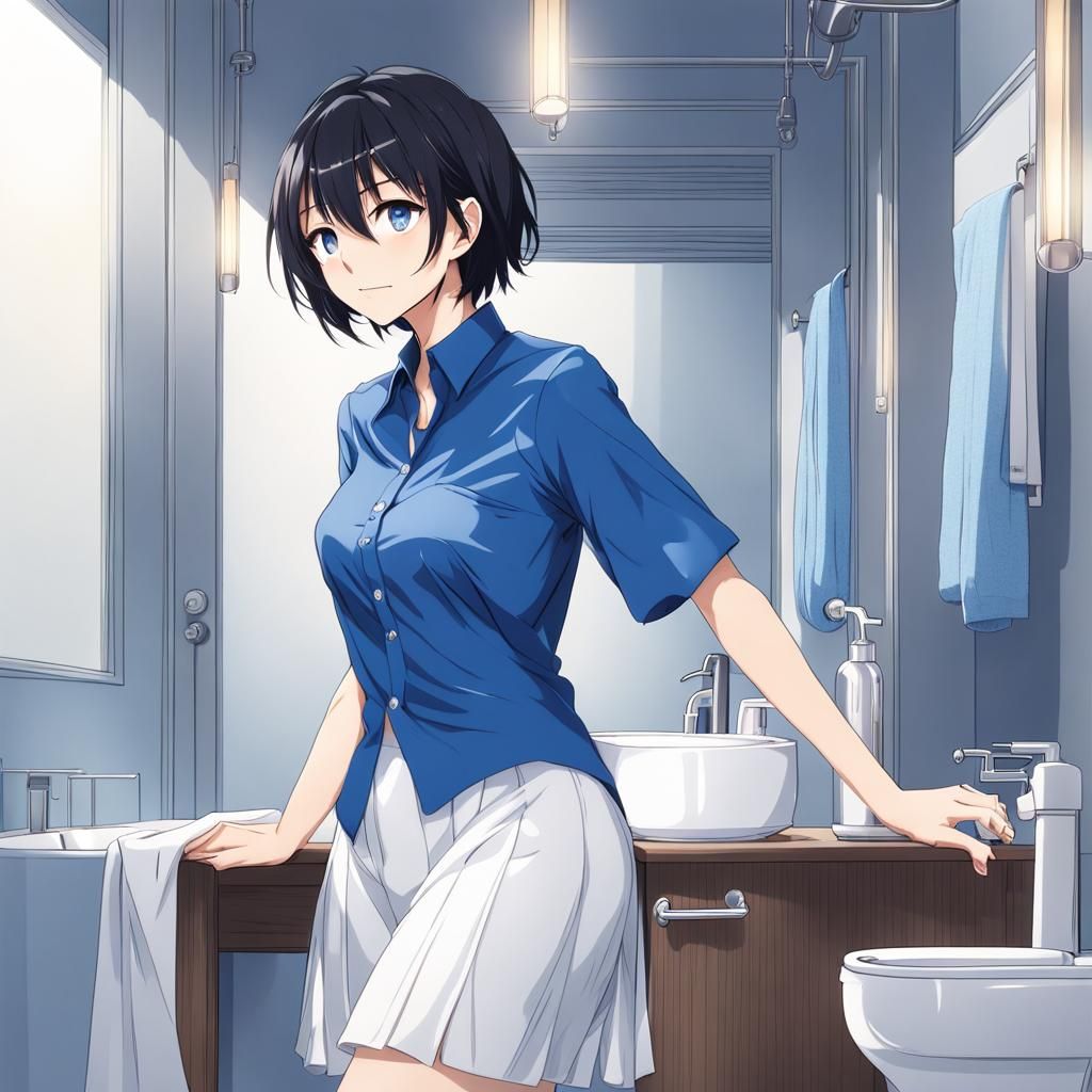 Anime Style Woman in Bathroom Scene
