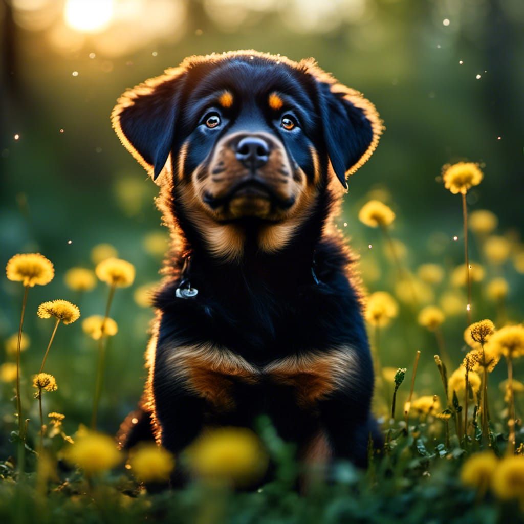 Chibi Rottweiler Puppy in Bioluminescent Forest