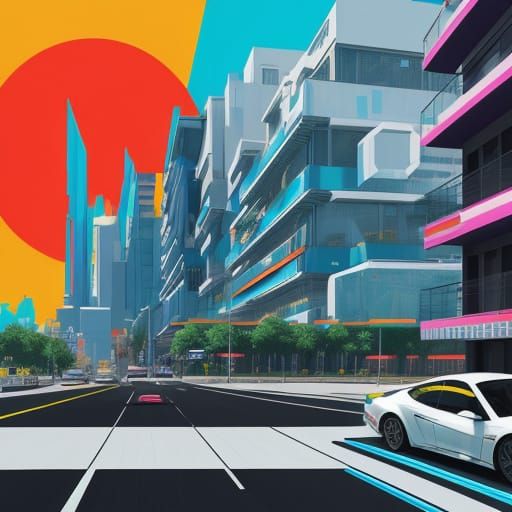 Futuristic Molo Corinzia Cityscape in Triadic Colors