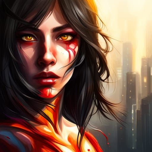 Red Demon with Glowing Eyes in Graffiti Art