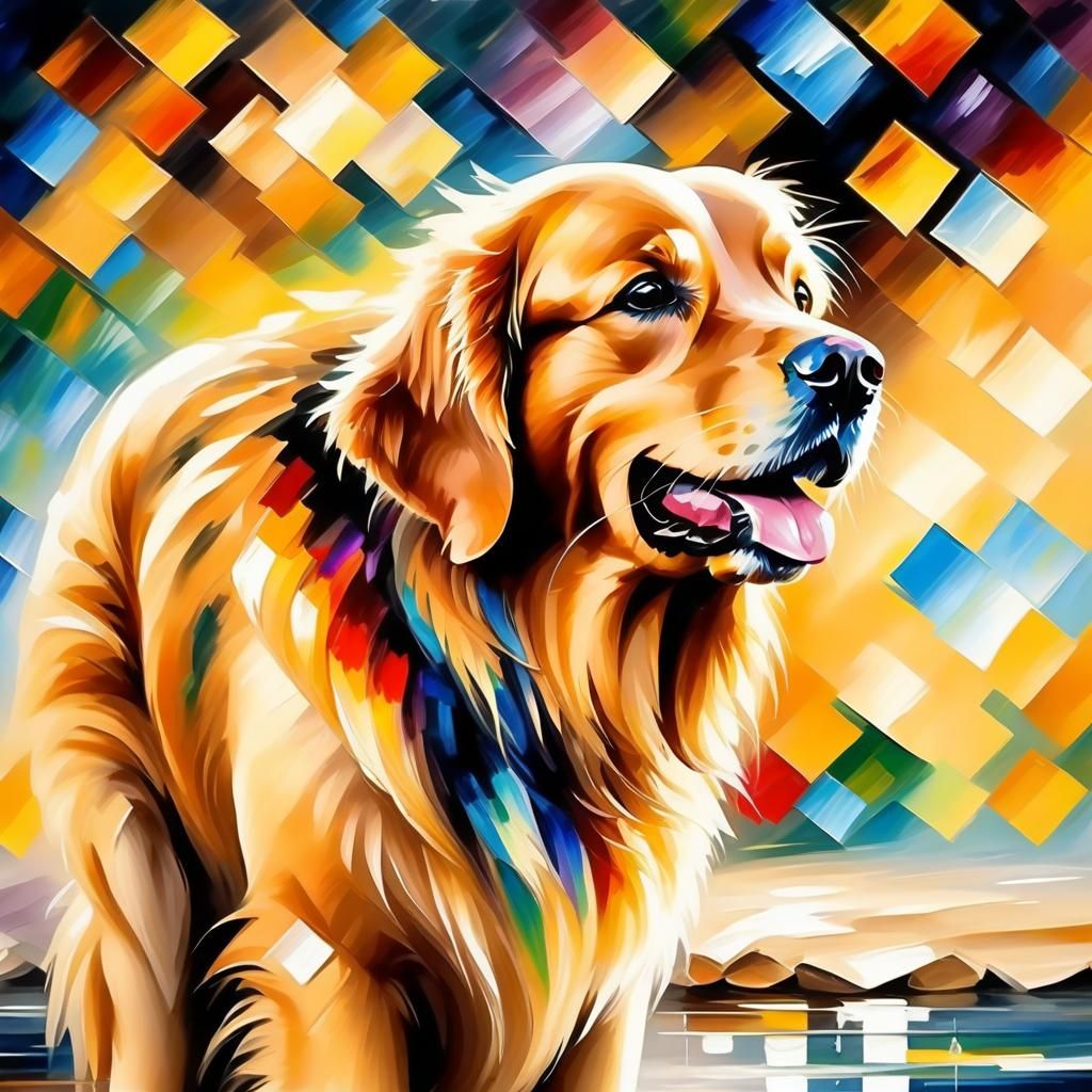 Golden Retriever Portrait in Impressionist Style