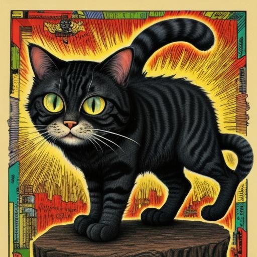 Grotesque Cartoon Cat in Underground Comix Style