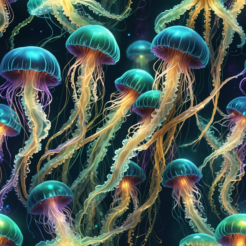 Glowing Jellyfish in Dark Ocean Fantasy Concept Art