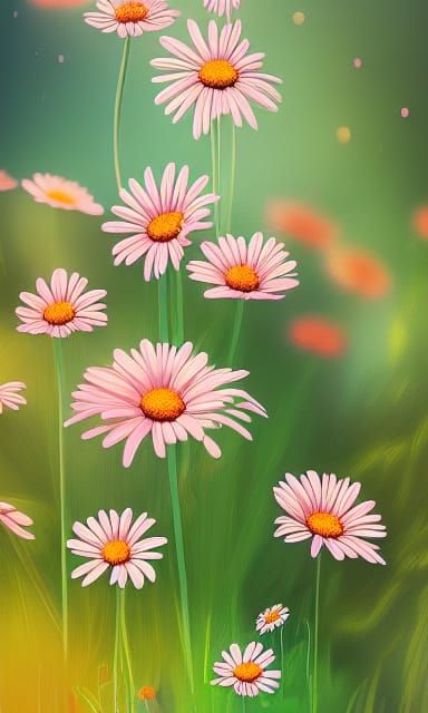 Botanical Daisies in Digital Vista Painting Style