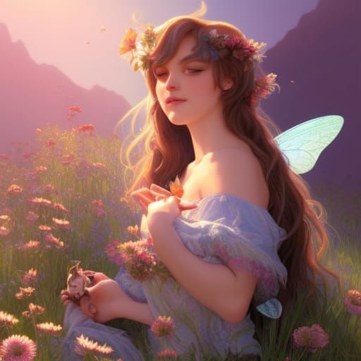 Gothic Fairy Kittens in Summer Meadow