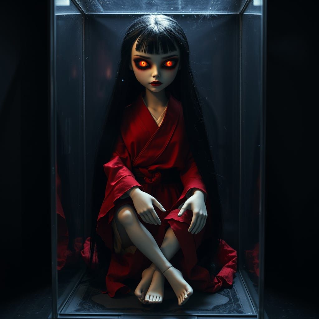 Ethereal Horror Doll in Antique Glass Box
