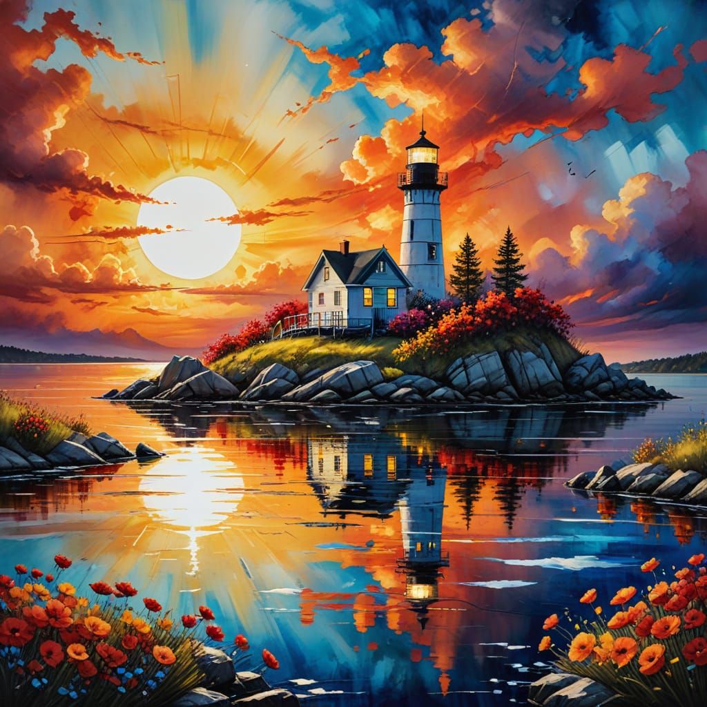 Luminous Island Haven in Impressionist Style