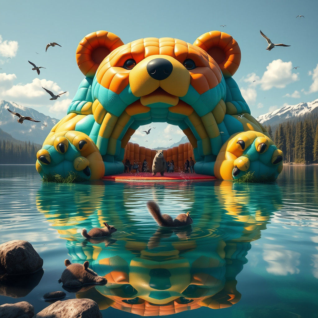 Giant Bear Bouncy Castle in Serene Lake