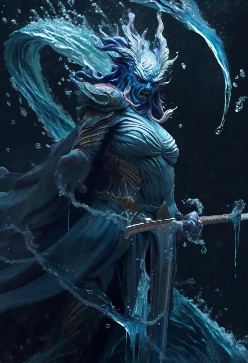 Fierce Water Elemental with Iced Water Sword