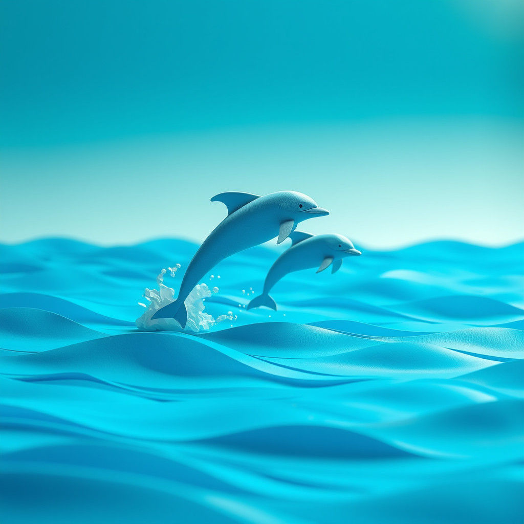 Dolphins Leaping in Azure Sea: An Origami Papercraft Scene
