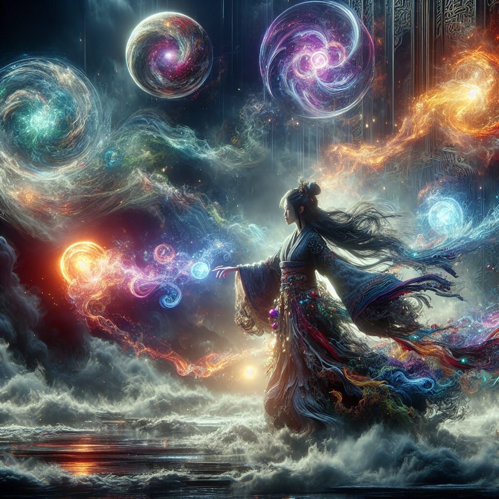 East Asian Wizard Summons Elemental Powers