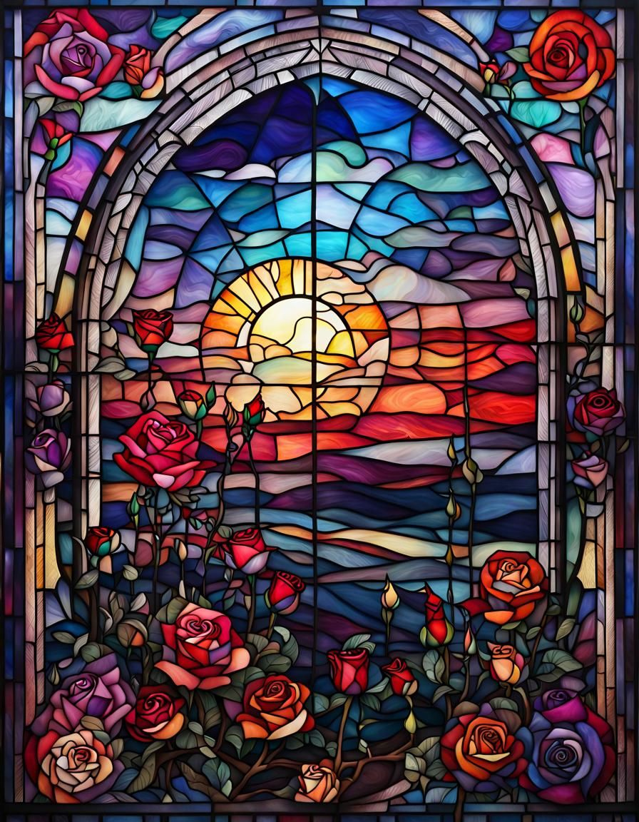 Stained Glass Rose in Gothic Style