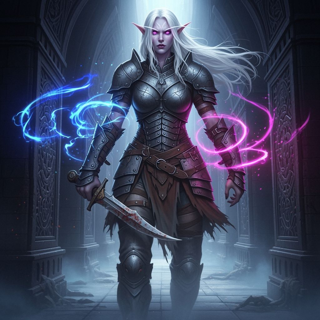 Albino Elf Warrior in Mystical Corridor