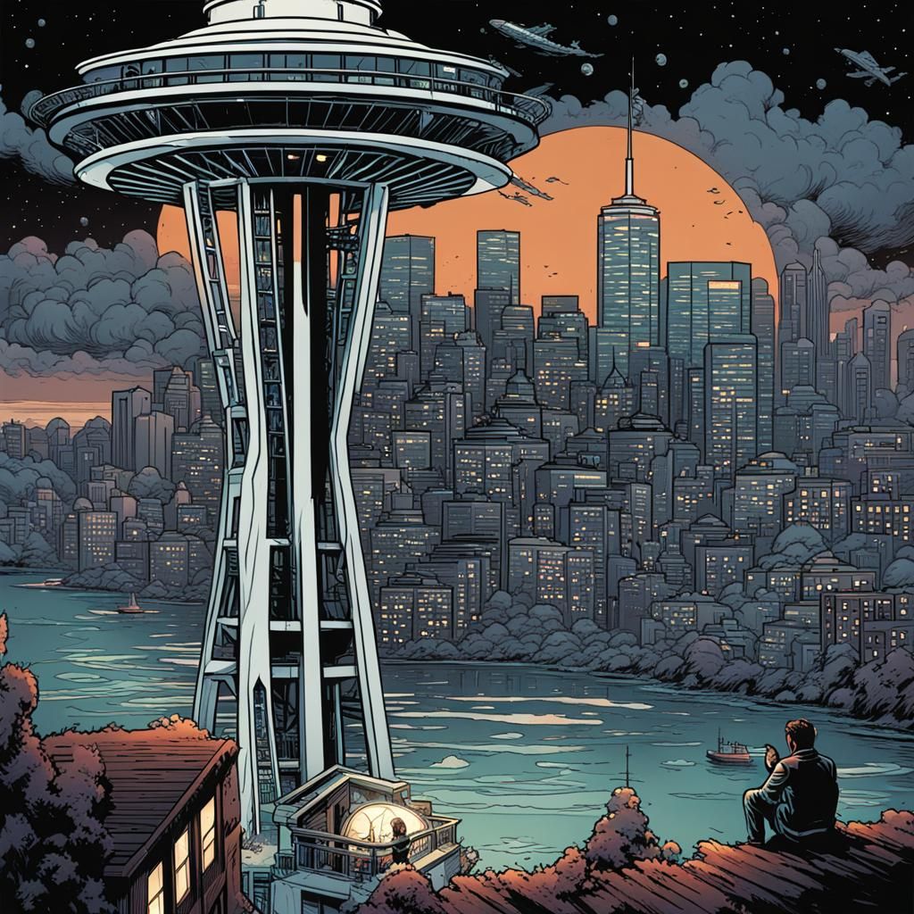 Boy Stops Tentacles Attacking Space Needle Comic Art