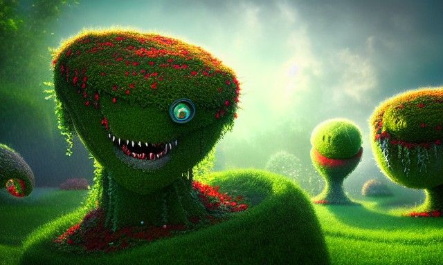 Fantastic Topiary Monsters in Ethereal Garden