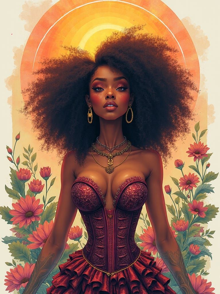 Proud Woman with Adinkra Halo in Digital Watercolor