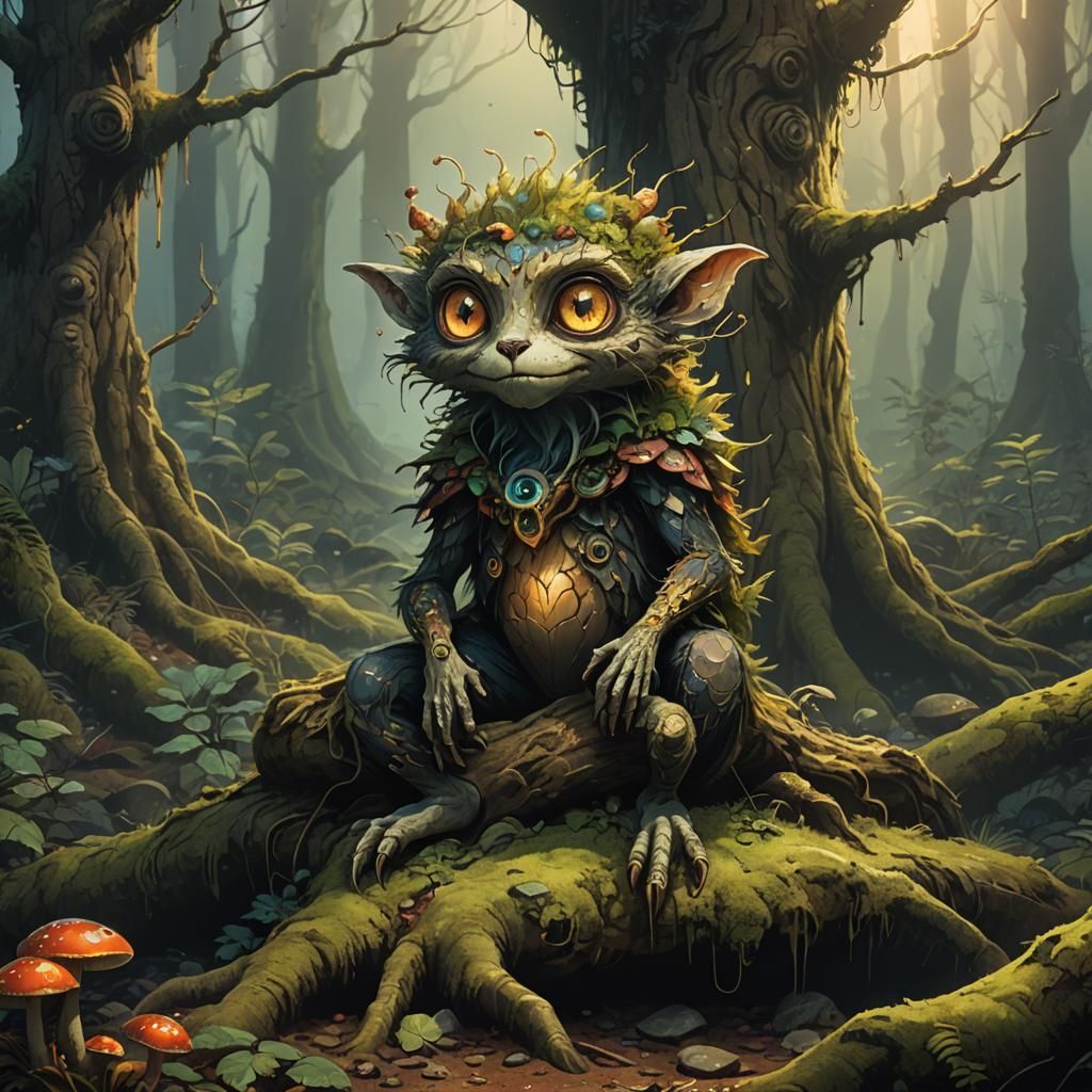 Furry Creature Alone in Misty Forest