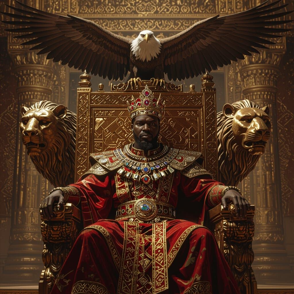 Majestic African King on Golden Throne