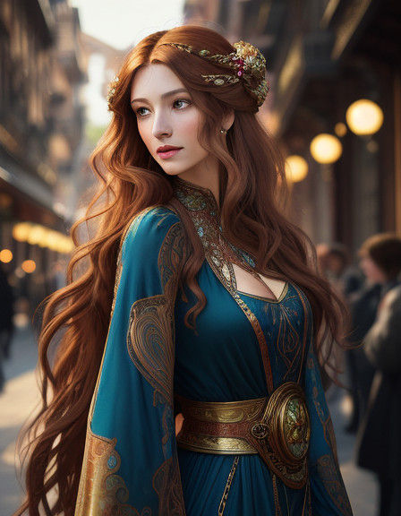 Ethereal Art Nouveau Woman Adorned in Vibrant Colors