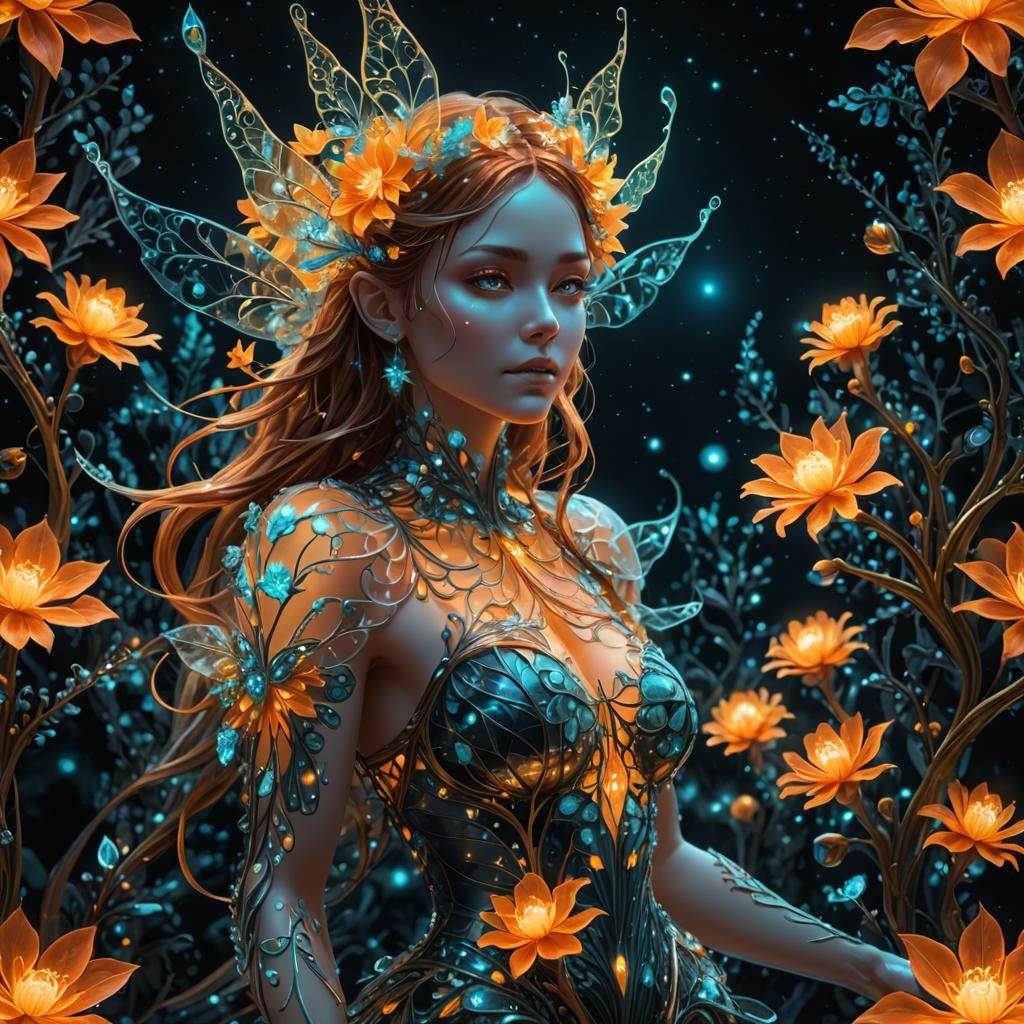 Bioluminescent Fractal Fairy Plants in Photorealistic Style