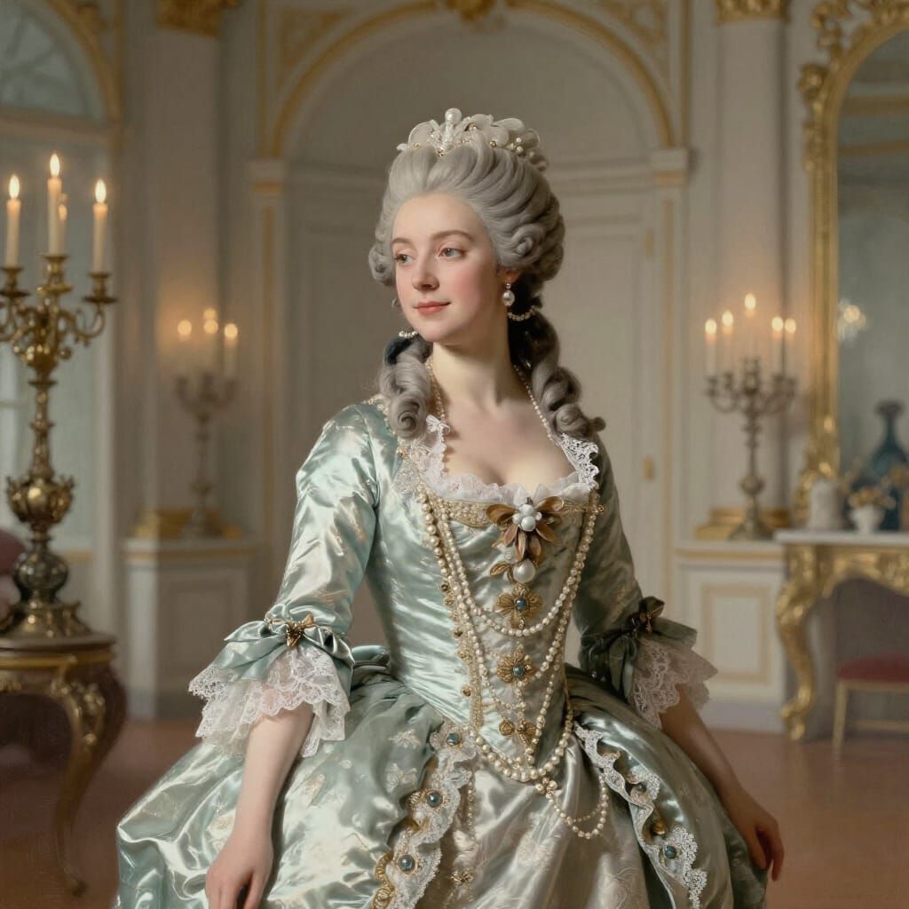 Elegant 18th Century Noblewoman in Rococo Ballroom