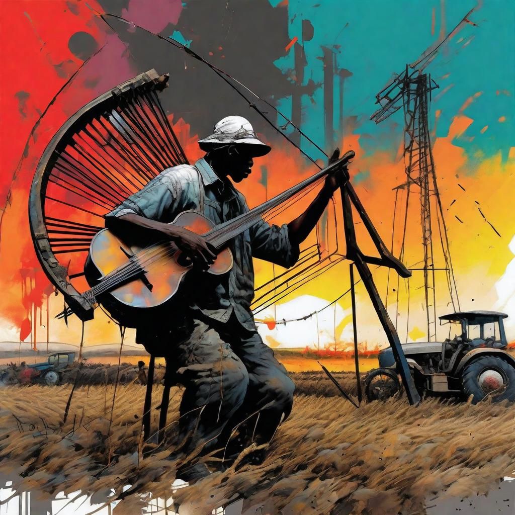 Workers Fleeing to Freedom in Post-Apocalyptic Sunset