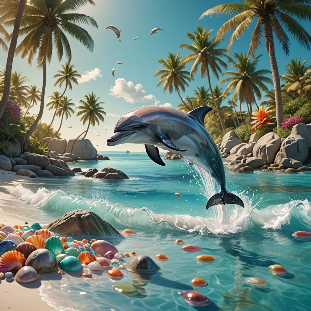 Dolphin Leaps in Turquoise Water: Fantasy Concept Art
