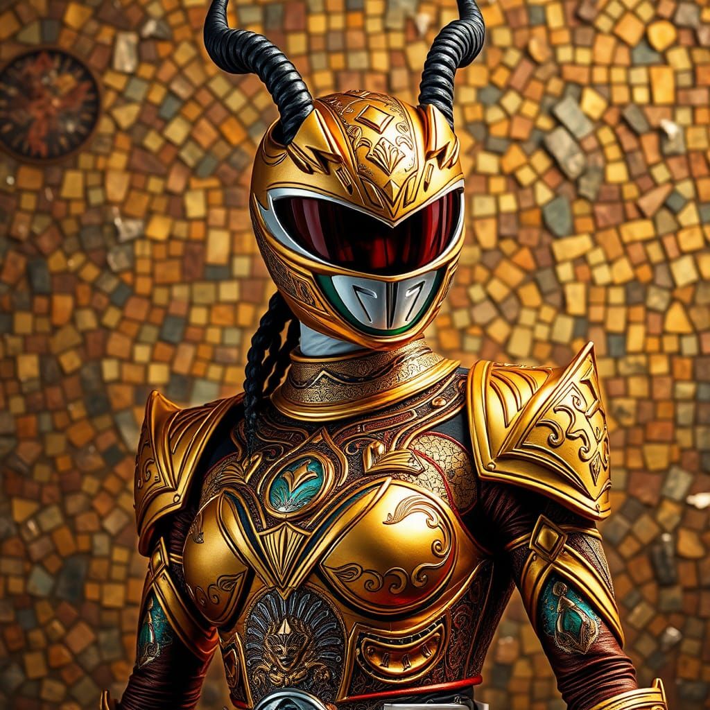Female Power Ranger in Gold spirit of the Bongo animal Mosaic Art