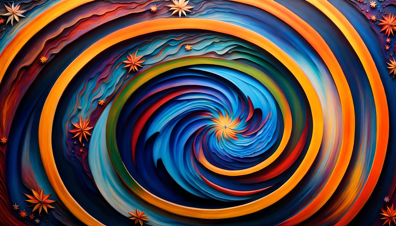 Electric Helix Star-Flower in Impasto Oil Paint