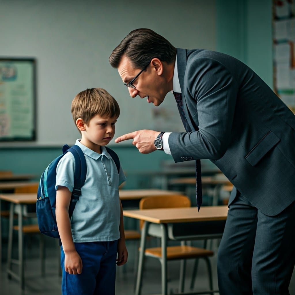 Dramatic Classroom Scene with Teacher and Student