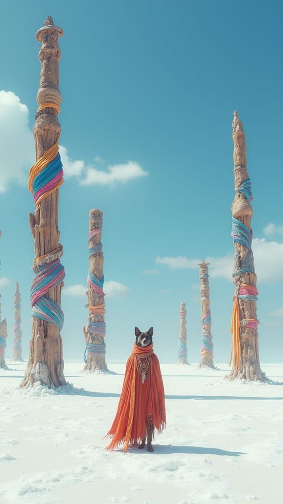 Mystical Canine Guardian in a Crystal Salt Desert