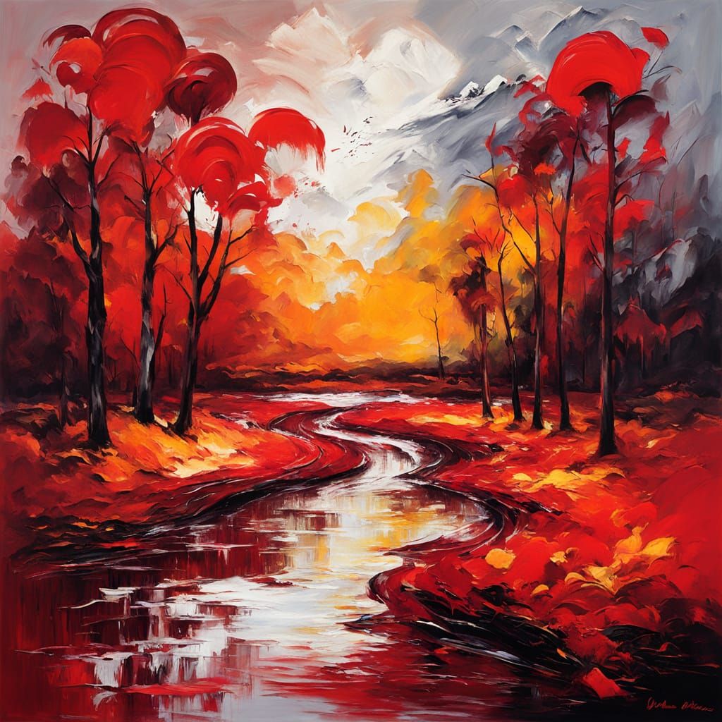 Crimson Landscape in Expressionist Style