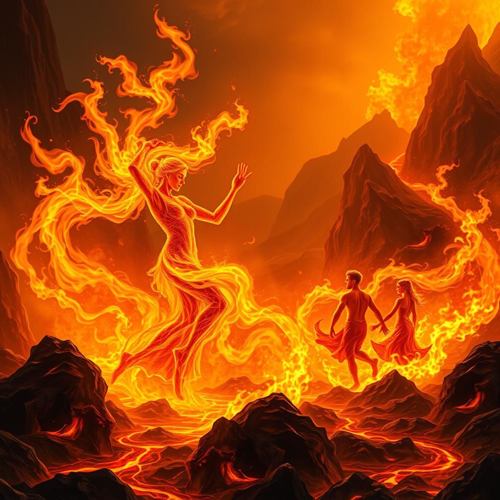 Fire Elementals Dancing in Lava World