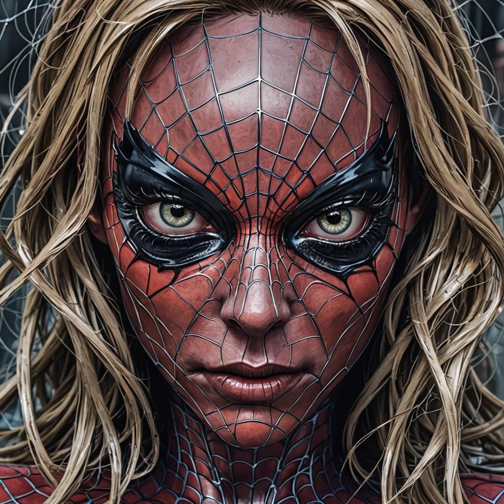 Crying Spider-Girl Face Close-up in HDR