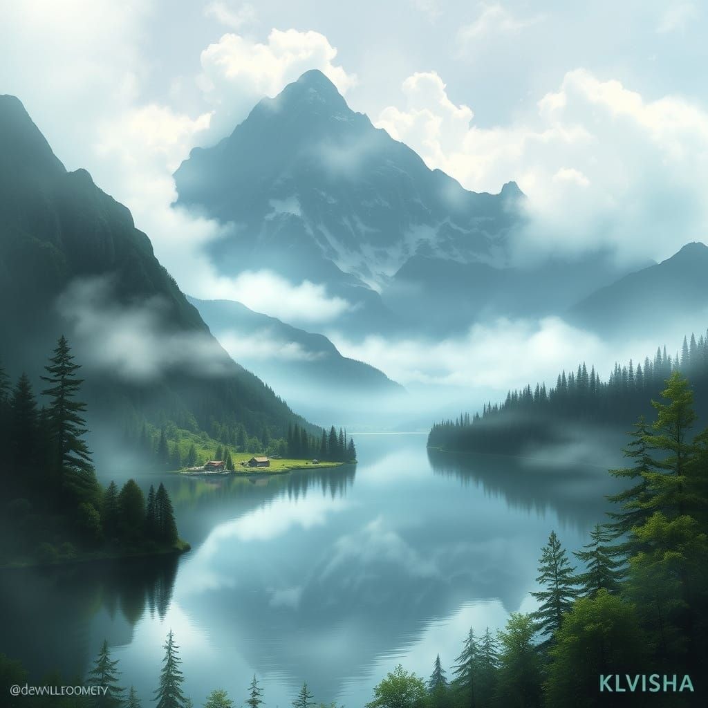 Ethereal Misty Mountain Landscape