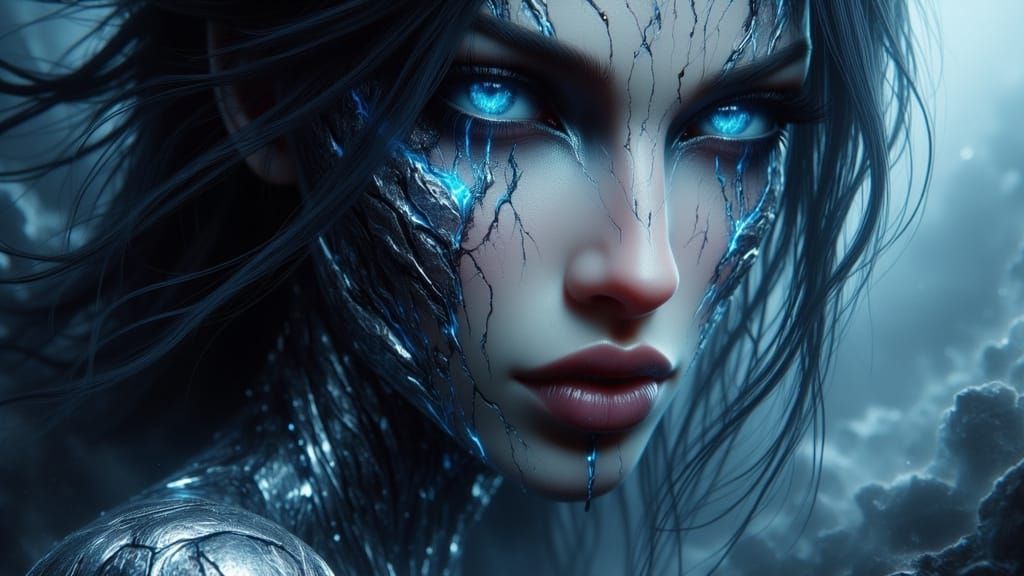 Dark Fantasy Heroine in Moody Blue-Silver Light