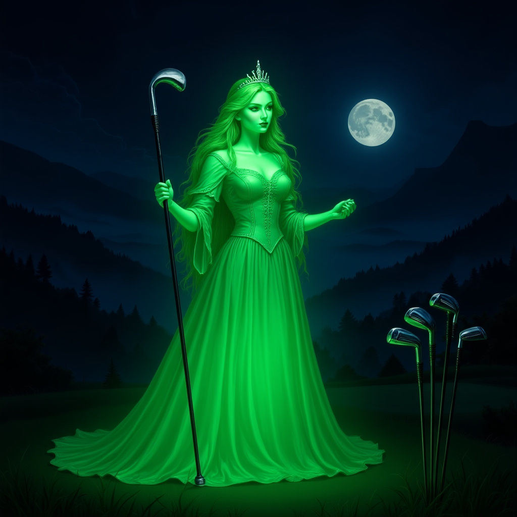 Banana Man Golfing in Twilight: Fantasy Art