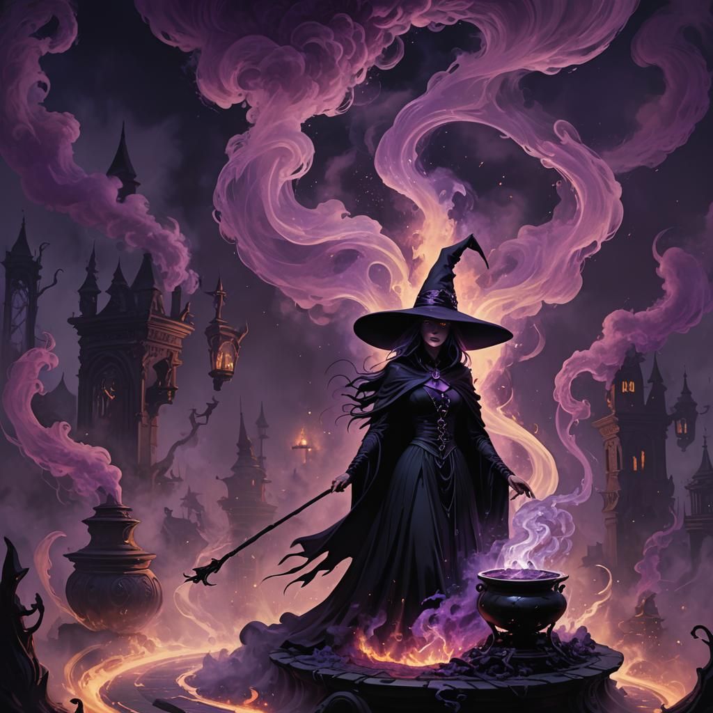 Spooky Witch Brews Magic Potion as Matte Painting