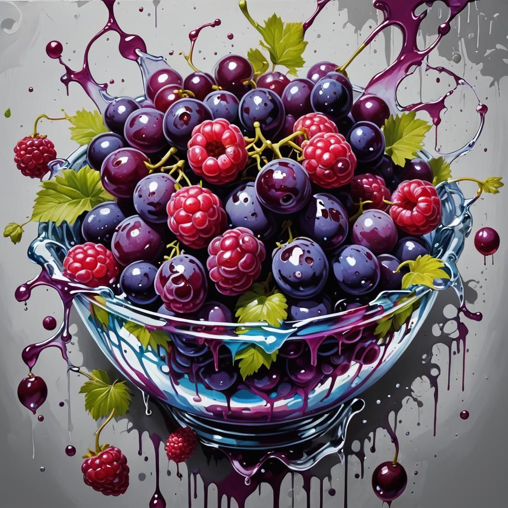 Raspberry Grapes in Graffiti Splash Art Style