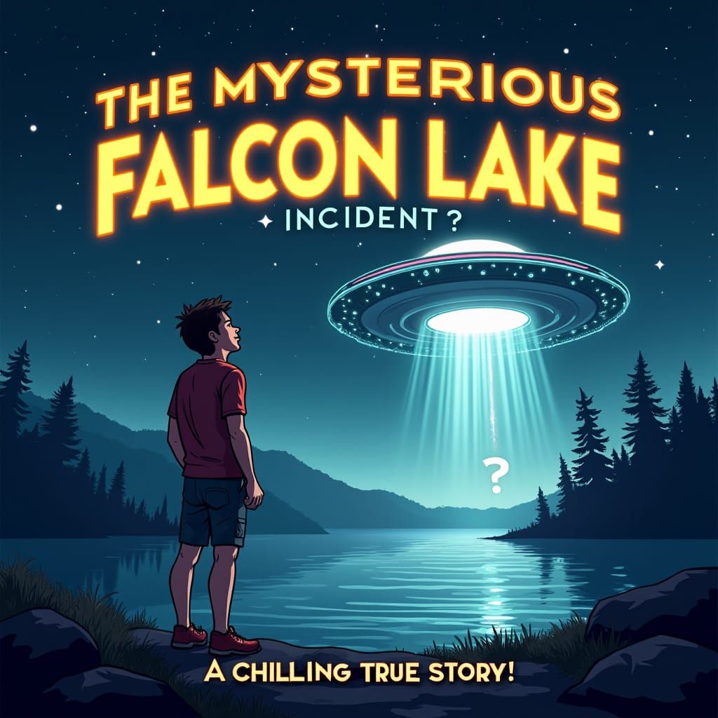 Futuristic UFO Hovering over Falcon Lake: Illustration