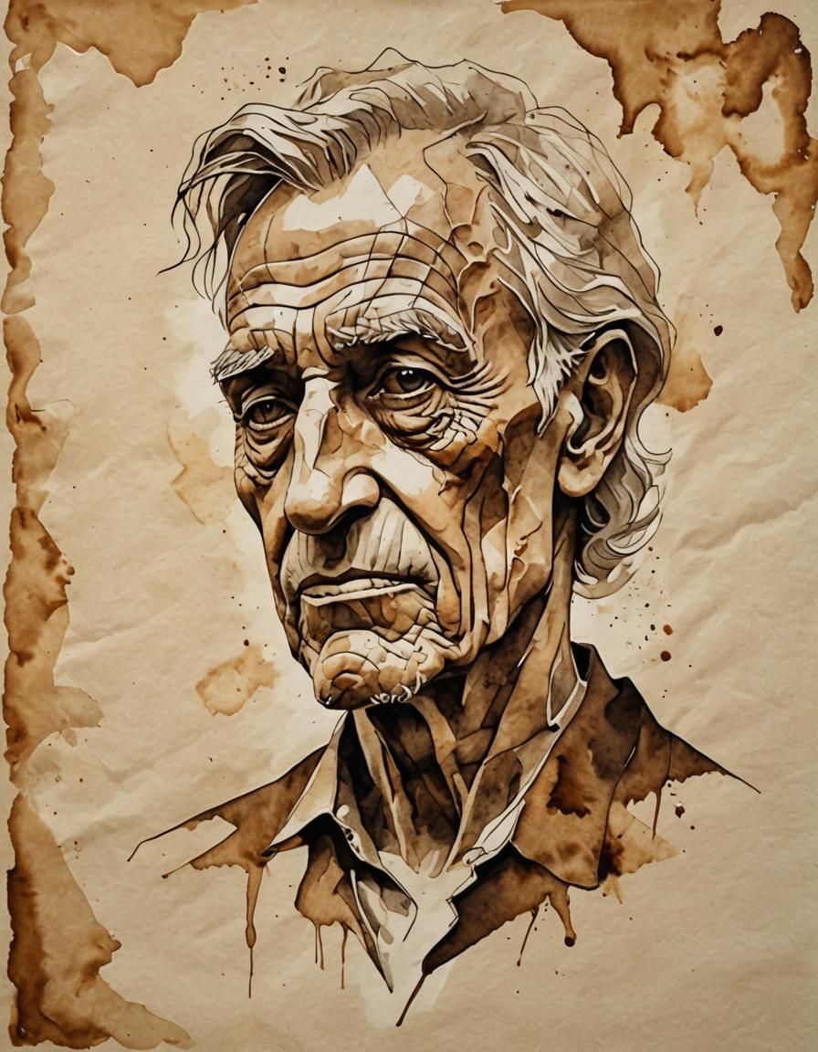 Coffee Stain Portrait on Sepia Paper
